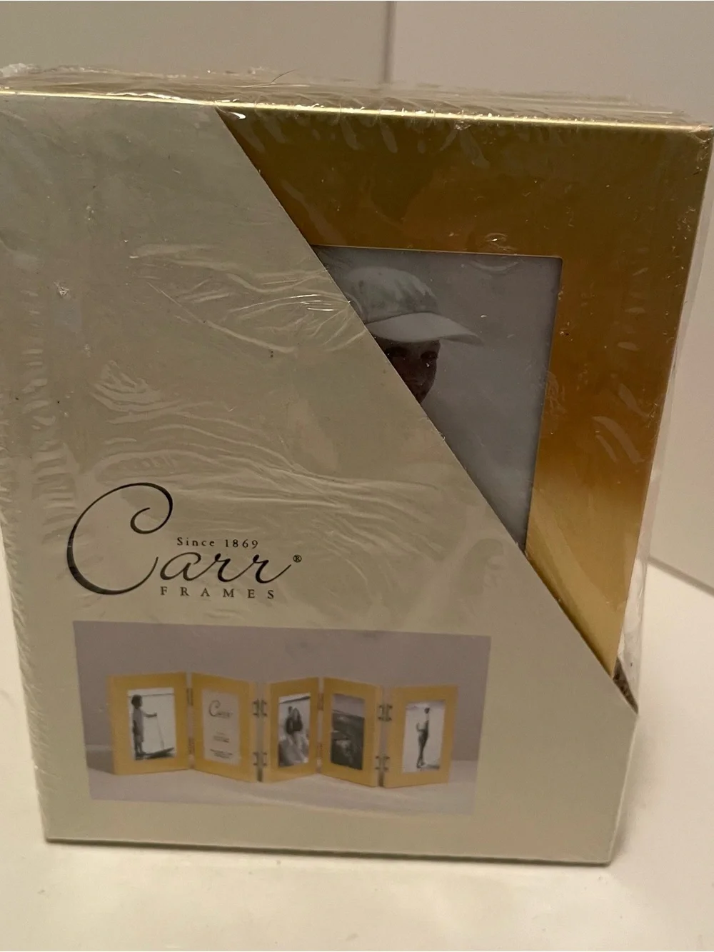 Vintage Carr Folding Brushed Gold Brass Standing 5 Picture Photo Frames 2.3x3.5